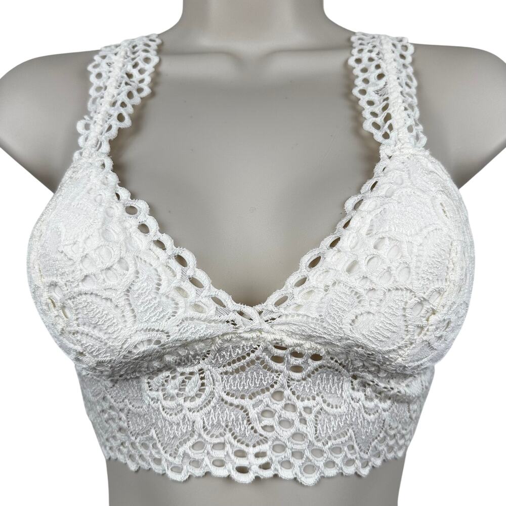 Aerie Bralette Crochet Adjustable Convertible Cream XS Lined Stretch Wireless